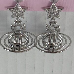 🆕 Celestial Star & Orb Drop Earrings | Cosmic Silver Statement Dangles 1 1/2”